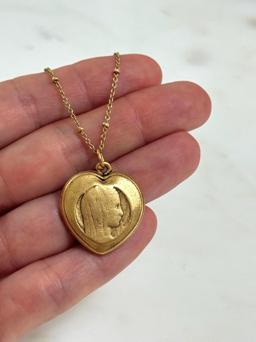 Gold Virgin Mary Heart Pendant Necklace - Blessed Mother Jewelry - Etsy ...