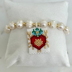 Perlen & Miyuki Perlen Sacred Heart Armband - Einstellbares katholisches Geschenk