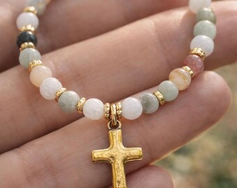 Kruisarmband van kwarts - Cruz - Religieuze sieraden - Bevestigingscadeau
