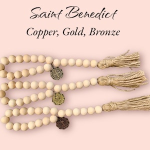 St. Benedict Medal Door Hanger: Catholic Home Blessing with Wood Beads