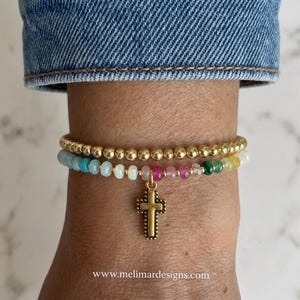 Gold Cross Multicolor Bracelet - Religious Jewelry - Confirmation Gift
