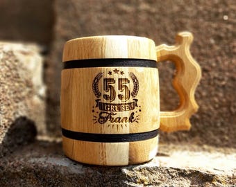 Personalized Wooden Beer Mug | Engraved Gift for Him