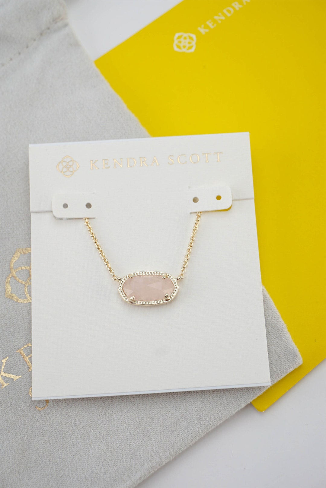 Kendra Scott Rose Quartz Elisa Gold Pendant Necklace brand - Etsy