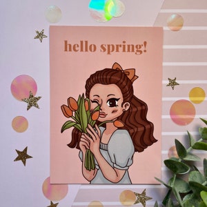 Tulpenmädchen Frühlings Postkarte