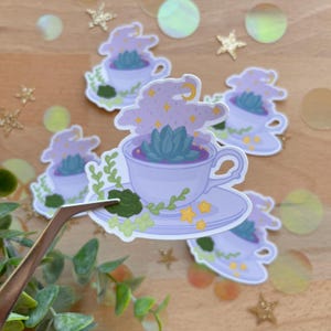 Magischer Tee Aufkleber Sukkulenten - Handgemachter Vinylsticker - für Scrapbooking oder Bullet Journaling - Aufkleber für  Laptop
