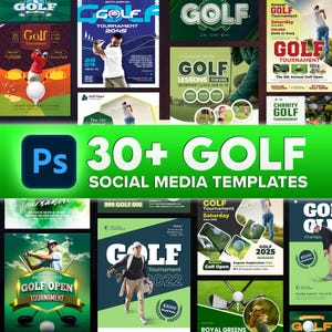 30+ Golf Social Media Vorlagen für Photoshop, editierbare Instagram Posts, Stories & Banner für Golf-Coaches, Clubs und Marken