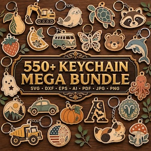 550+ Keychain Svg Bundle, Laser Cut Files, Glowforge, Cricut, Dxf Files, Acrylic Keychain Designs