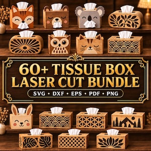 60+ Tissue Box Laser Cut Bundle, Animal Tissue Holder Files, Glowforge Cricut Designs, Wood MDF Template