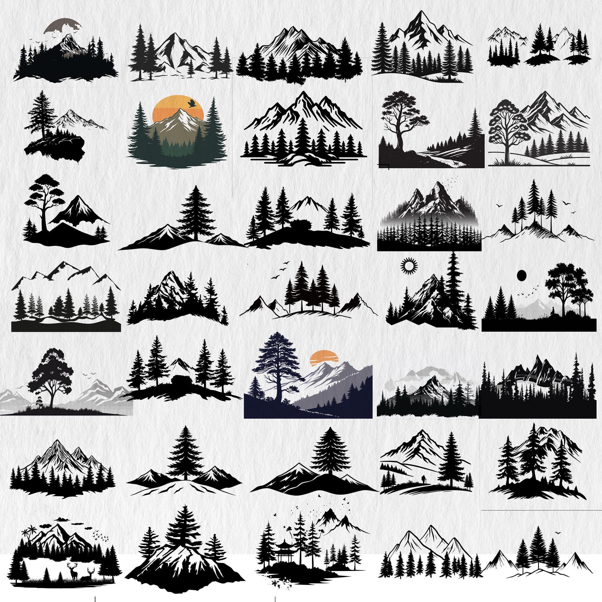 Mountain Tree SVG Bundle for Cricut, Forest Pine Landscape SVG, Nature ...