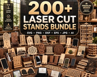 200+ Laser Cut Stands Bundle SVG, Wooden Display Stand Files, Jewelry Holder, Phone Stand, Laser Engraving Files