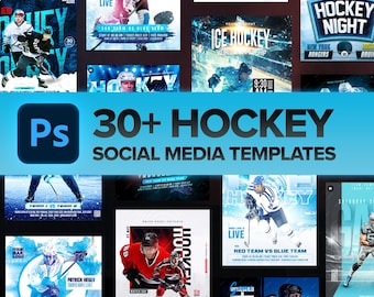 Hockey Pro Social Media Pack | 30+ Editable Photoshop Poster Templates for Teams & Coaches, Game Day Graphics, Player Highlights Set