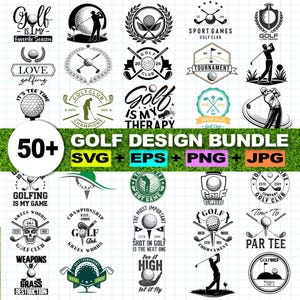 Pacchetto SVG per il golf con oltre 50 design, logo del golf, file di taglio con citazioni dei golfisti, emblemi dei tornei per Cricut Silhouette