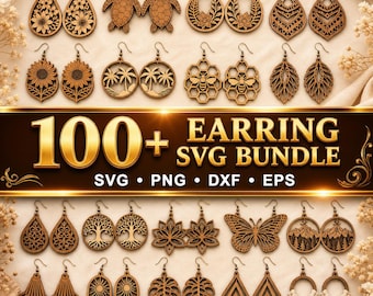 100+ Earring SVG Bundle, Boho Wooden Earrings, Laser Cut Jewelry Template, Cricut Glowforge SVG Pack
