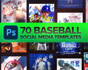 70 Baseball Social Media Instagram Posts Templates for Photoshop | Editable Templates for Game Day, Sports Marketing Graphics
