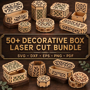 50+ Decorative Box Laser Cut Bundle, Jewelry & Gift Box SVG DXF Templates