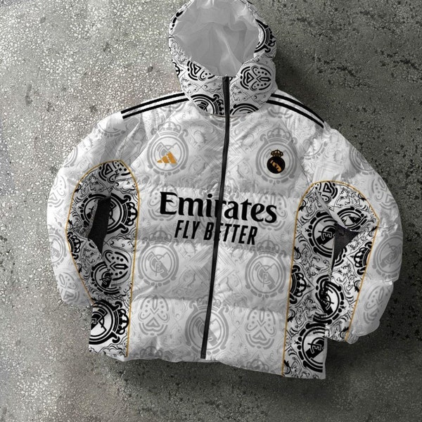 Real Madrid Digitaldruck-Unisex-Fallschirm-Pufferjacke