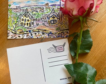 Cartão Postal Arte Barcelona Parc Guell Espanha