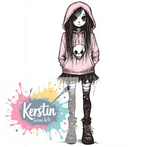 cute Gothic Girl, PNG File, 300DPI, GothicGirl, Emo,