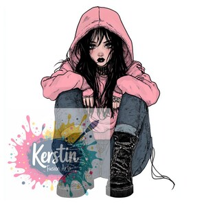 cute Gothic Girl, PNG File, 300DPI, GothicGirl, Emo,
