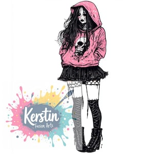 cute Gothic Girl, PNG File, 300DPI, GothicGirl, Emo,