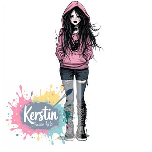 cute Gothic Girl, PNG File, 300DPI, GothicGirl, Emo,