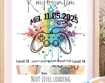 Geldgeschenk Konfirmation personalisiert, Konfirmation Geldgeschenk download, Geschenk für Gamer Geldgeschenk personalisierbar, Bilderrahmen