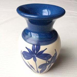 Emerson Creek Pottery Vase Blue Floral Field of Iris Art Handmade Studio Art USA