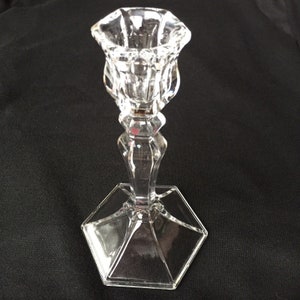 Clear Art Glass Candlestick Holder Hexagonal Base Knobbed Cut Glass Vintage