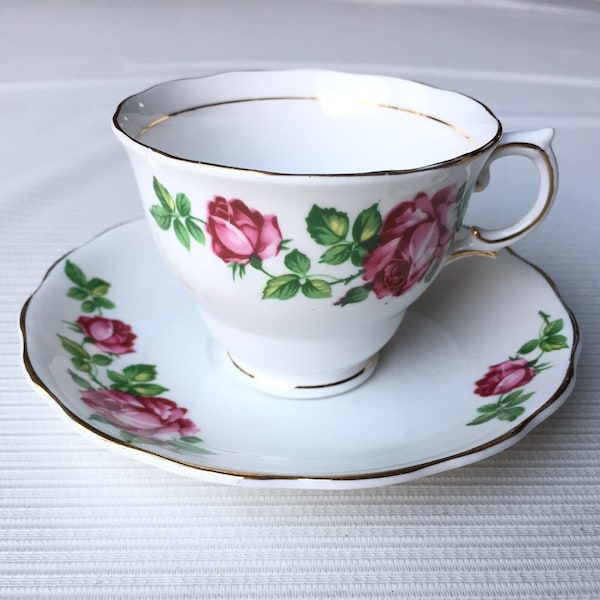 Colclough England Bone China Teacup & Saucer Pink Rose Floral Flower Gold Trim