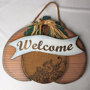 Cartel colgante de madera de bienvenida de otoño, saludos de otoño, decoración de cosecha con forma de calabaza