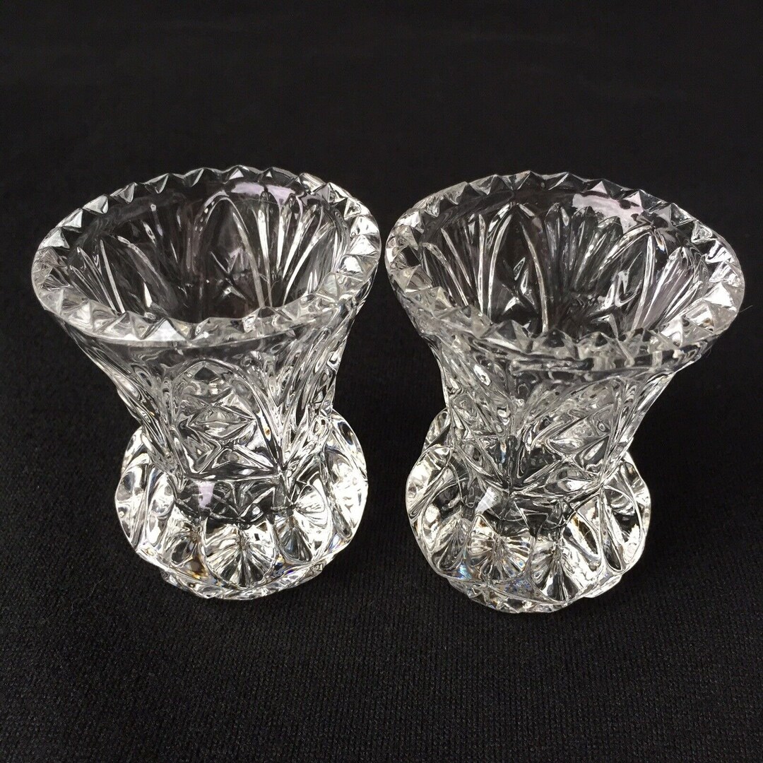 Crystal Glass Votive Candle Holders Small Round Clear Cut Glass Vintage