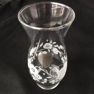 Clear Glass Small Carafe Water Milk Juice Holder Frosted Flower Floral Art Vase