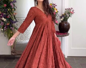 Designer Anarkali Gown Suits Heavy Embroidery Work Anarkali Gown Suits for Wedding Reception Function wear Pakistani Anarkali Suit,USA Dress