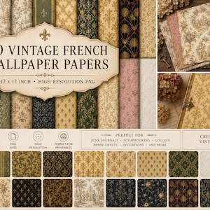 Paquete de papeles pintados franceses vintage, 40 papeles digitales PNG, 12×12 pulgadas