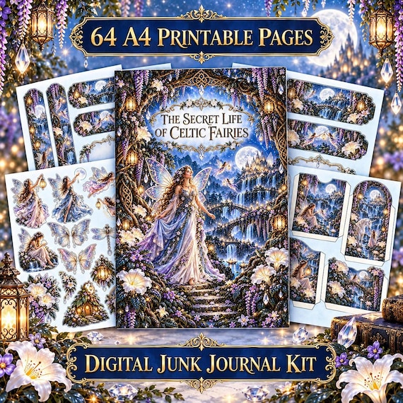 Celtic Fairy Junk Journal Kit, 63 A4 Printable Pages, Enchanted Fantasy Journal (Digital Download)