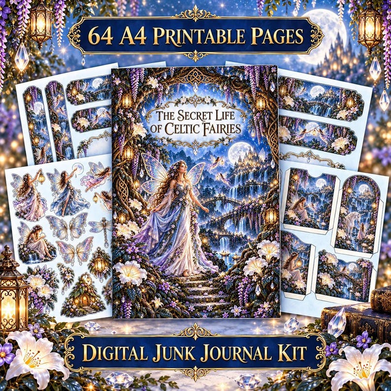 Kit de diario de hadas celtas, 63 páginas imprimibles tamaño A4, diario de fantasía encantada (descarga digital) imagen 1