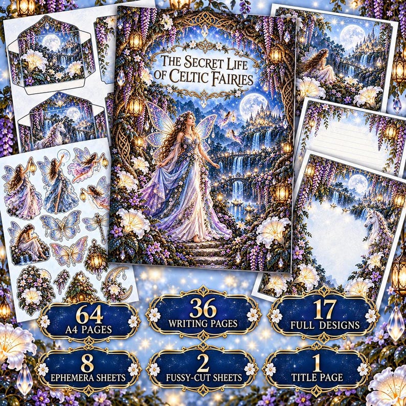 Kit de diario de hadas celtas, 63 páginas imprimibles tamaño A4, diario de fantasía encantada (descarga digital) imagen 4