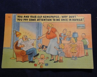 Vintage ca. 1940's Unused Humorous Linen Postcard-"Why Don't You Pay Some Attention to Me Once in Awhile!"-VG
