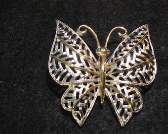 Vintage AVON Silver/Goldtone Butterfly Brooch/Pin, Marked.