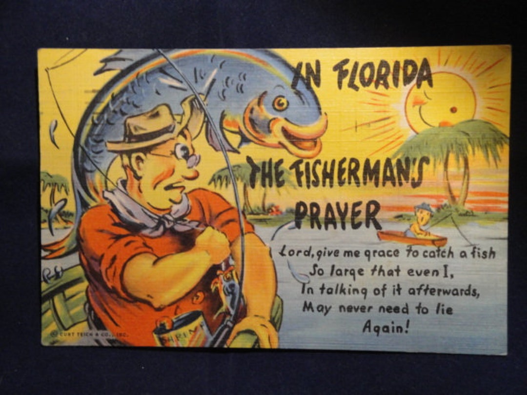 Vintage Posted 1951 Linen Post Cardin Florida the Fisherman's Prayer