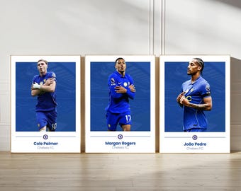 Chelsea Poster Prints, Football Wall Art, Choice of Listed Players, A4/A3, Single or Bundle of 3, Contemporary Style
