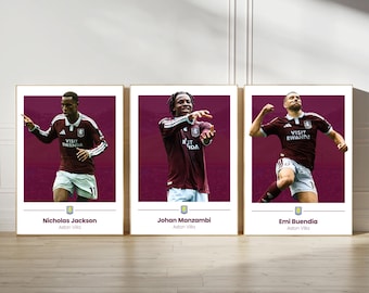 Aston Villa Poster Prints, Football Wall Art, Choice of Listed Players, A4/A3, Single or Bundle of 3, Contemporary Style