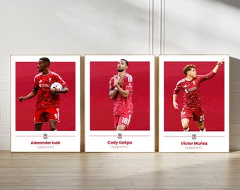 Liverpool Poster Prints, Football Wall Art, Choice of Listed Players, A4/A3, Single or Bundle of 3, Contemporary Style