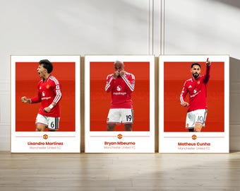 Man United Poster Prints, Football Wall Art, Choice of Listed Players, A4/A3, Single or Bundle of 3, Contemporary Style