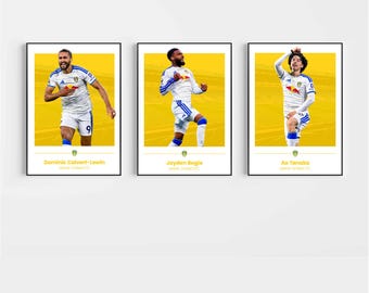 Leeds Poster Prints, Football Wall Art, Choice of Listed Players, A4/A3, Single or Bundle of 3, Contemporary Style