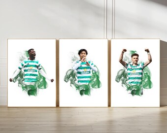 3 Celtic Football Posters – Smoke - A4 or A3 Glossy Prints – Celtic Wall Art Discount Bundle – Football Gift for Fan