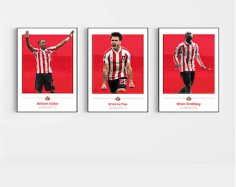Sunderland Poster Prints, Football Wall Art, Choice of Listed Players, A4/A3, Single or Bundle of 3, Contemporary Style