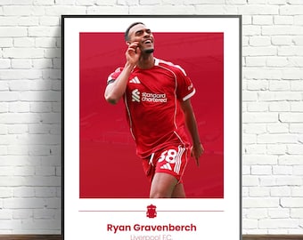 Ryan Gravenberch Football Poster – Modern - A4 or A3 Glossy Print –  Liverpool Player Wall Art – Football Gift – High Quality Print