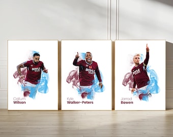 3 West Ham United Football Posters – A4 or A3 Glossy Prints – West Ham United Wall Art Discount Bundle – Football Gift for Fans