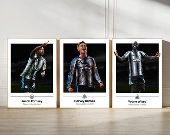 Newcastle Poster Prints, Football Wall Art, Choice of Listed Players, A4/A3, Single or Bundle of 3, Contemporary Style